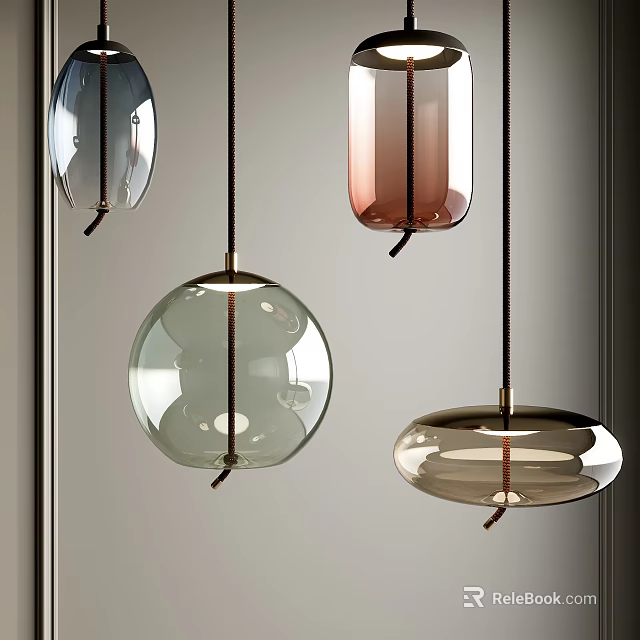 Modern Glass Pendant Lights in Gray Pink Green Brown Spherical Cylindrical Designs 3d model 