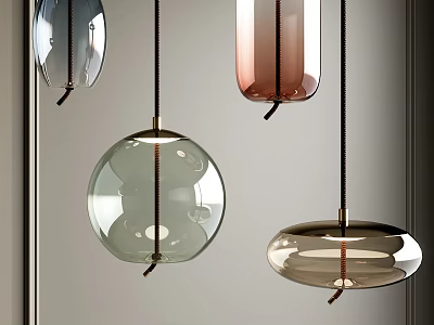 Modern Glass Pendant Lights in Gray Pink Green Brown Spherical Cylindrical Designs 3d model