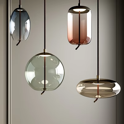 Modern Glass Pendant Lights in Gray Pink Green Brown Spherical Cylindrical Designs 3d model
