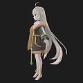 Anime Style Woman With Long Silver Hair Wearing Coat And Shorts On Simple Black Background