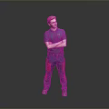 Men's Casual Daily Life Clothing With Blue Shirt Red And Blue Pants And Gray Shoes