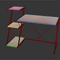 Modern Desk And Multi Tiered Shelf With Pink Tabletop And Black Frame Design