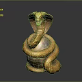Ornamental Furniture Accent With Golden Coiled Snake Sculpture On Sphere Base Design