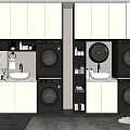 Modern Laundry Room With Stackable Washing Machines Dryers Gray Cabinets And Storage