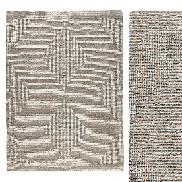 Square Rug Featuring Diamond And Striped Patterns In Neutral Beige Gray Woven Texture 3d model