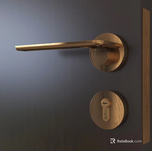 Elegant Golden Metal Door Handle With Modern Sleek Design On Dark Door Surface 3d model 