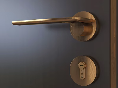 Elegant Golden Metal Door Handle With Modern Sleek Design On Dark Door Surface 3d model