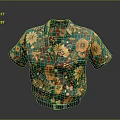 Colorful Floral Short Sleeve Shirt With Green Base Yellow And Orange Flower Patterns
