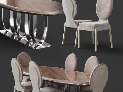 Modern Dining Table And Chairs Set With Wooden Top Metal Frame And Upholstered Seats 3d model