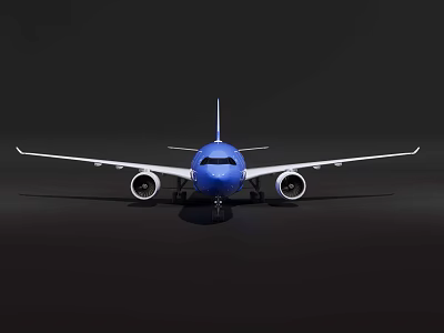 Blue Passenger Plane Front View Modern Design With Aerodynamic Wings And Powerful Engines 3d model