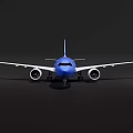 Blue Passenger Plane Front View Modern Design With Aerodynamic Wings And Powerful Engines