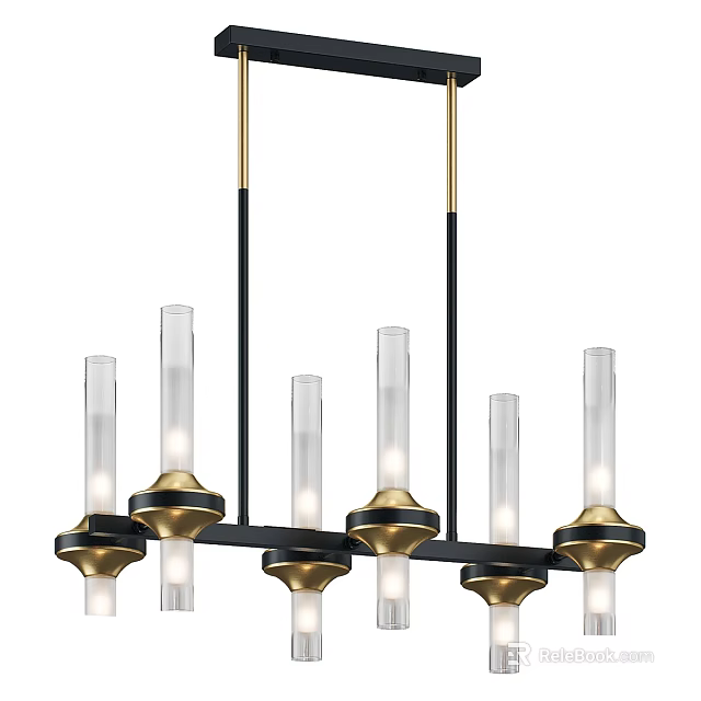Modern Black and Gold Chandelier With Transparent Glass Tubes and Illuminated Metal Frame Design 3d model 