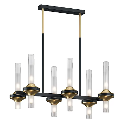 Modern Black and Gold Chandelier With Transparent Glass Tubes and Illuminated Metal Frame Design 3d model
