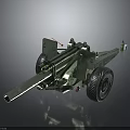 Green Military Artillery Gun With Wheeled Carriage And Long Cannon Barrel