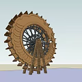 Decorative Wooden Waterwheel Garden Ornament With Gear And Stand Structure