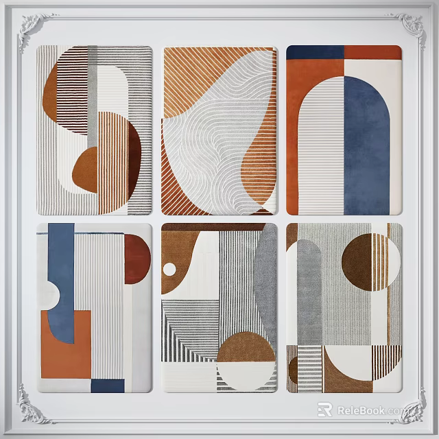 Modern Geometric Square Rugs with Abstract Patterns and Various Colors for Home Decor 3d model