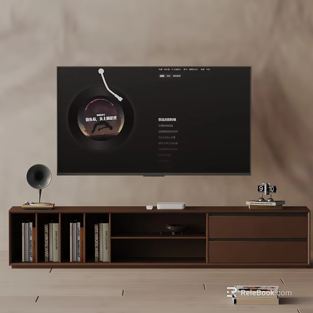 Brown TV Stand With TV Vinyl Record Interface Speaker Books Drawers And Open Shelves 3d model 