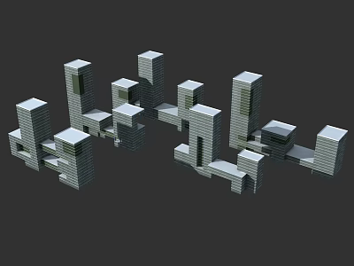 Modern High Rise Office Buildings In Urban Complex With Gray Exterior Design 3d model