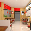 Casual Chinese Restaurant Interior With Wooden Walls Red Pendant Lights And Menu Board