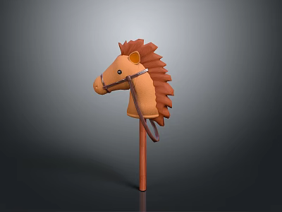 Brown Wooden Toy Horse With Mane And Wooden Stick For Children 3d model
