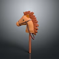 Brown Wooden Toy Horse With Mane And Wooden Stick For Children