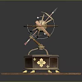 Antique Astronomical Brass Device With Hexagonal Base And Decorative Wooden Platform 3d model