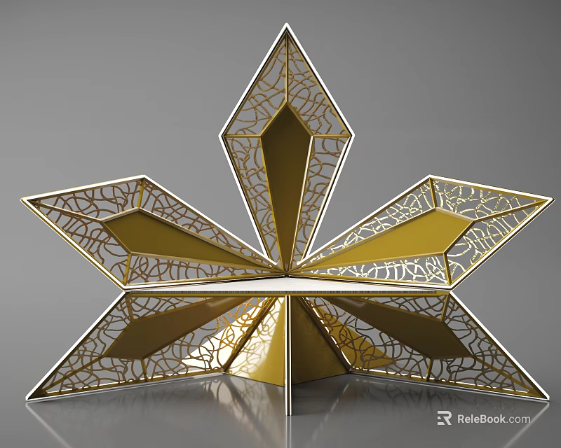 Metallic Golden Star Shaped Decorative Structure With Intricate Cutout Patterns 3d model 