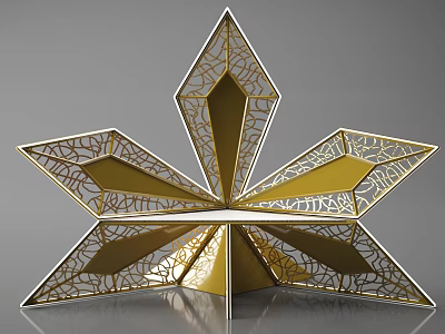Metallic Golden Star Shaped Decorative Structure With Intricate Cutout Patterns 3d model