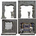 Broken Stone Wall Featuring Standing Teddy Bear and Diverse Interior Designs 3d model