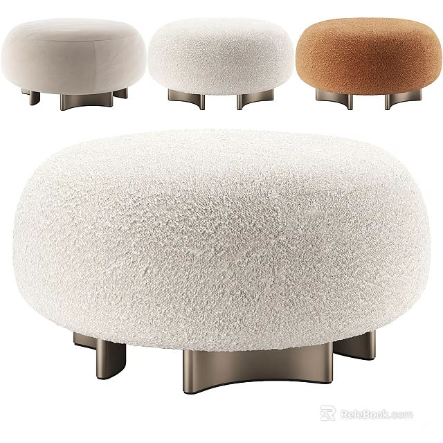 Fluffy Plush Ottoman With Sturdy Metal Legs In Multiple Colors For Living Room 3d model 