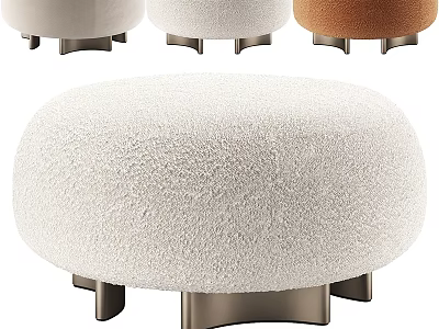 Fluffy Plush Ottoman With Sturdy Metal Legs In Multiple Colors For Living Room 3d model