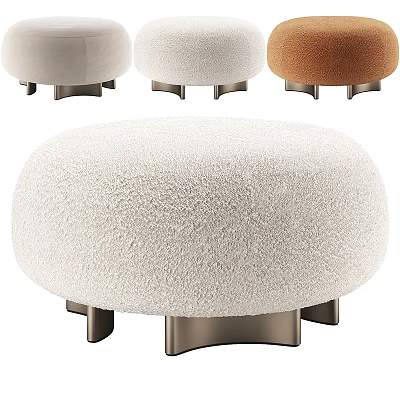 Fluffy Plush Ottoman With Sturdy Metal Legs In Multiple Colors For Living Room 3d model
