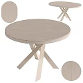 Round Light Colored Dining Table With Crossed Legs And Extra Round Panels 3d model