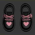 Black Platform Shoes With Pink Heart Patterns Pink Laces And Thick Soles