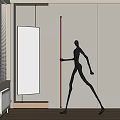 Abstract Human Sculpture In Modern Interior With Metal Finish Mirror Reflection And Floor Lamp