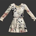Elegant Floral Pattern V Neck Long Sleeve Dress With Layered Skirt And Feminine Design
