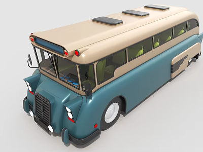 Vintage Blue And Beige Bus With Solar Panels On Roof And Classic Design 3d model