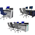 Modern Conference Table With Multiple Computer Monitors And Ergonomic Chairs For Office Workstation 3d model