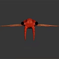 Vibrant Red Fantasy Shrimp with Black Eyes and Feathered Appendages 3D Render
