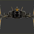 Futuristic Metallic Combat Weapon With Yellow Stripes Wing Like Structures And Mechanical Components