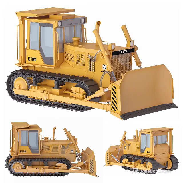 Yellow Tracked Bulldozer BF100 With Front Blade And Operator Cab For Construction Work 3d model 