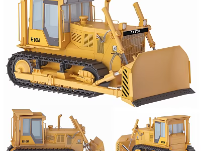 Yellow Tracked Bulldozer BF100 With Front Blade And Operator Cab For Construction Work 3d model