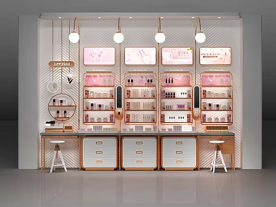 Modern Pink Cosmetics Display Shelves With Multiple Layers And Lighting 3d model