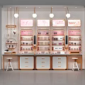 Modern Pink Cosmetics Display Shelves With Multiple Layers And Lighting 3d model
