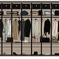 Modern Closet Interior With Hanging Clothes Shoes Bags And Storage Shelves