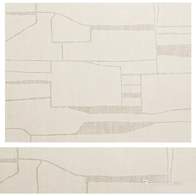 Beige Square Rug With Geometric Patterned Lines And Soft Linen Fabric Texture 3d model