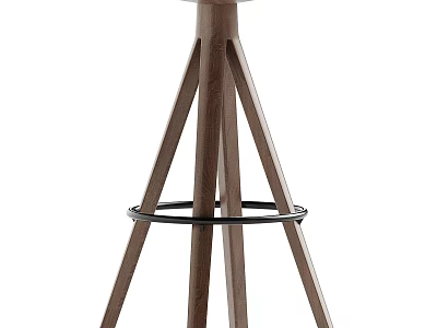 Modern Wooden Bar Stool With Tapered Three Legs And Footrest Ring 3d model
