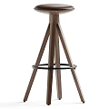 Modern Wooden Bar Stool With Tapered Three Legs And Footrest Ring