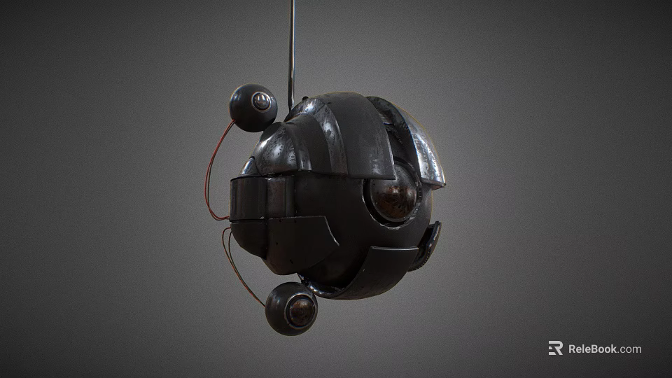 3D Rendered Black Mechanical Style Hat With Spherical Structure And Connecting Wires 3d model 