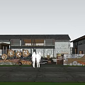 Traditional Homestay Building With Courtyard Trees Two People And Blue Sky White Clouds